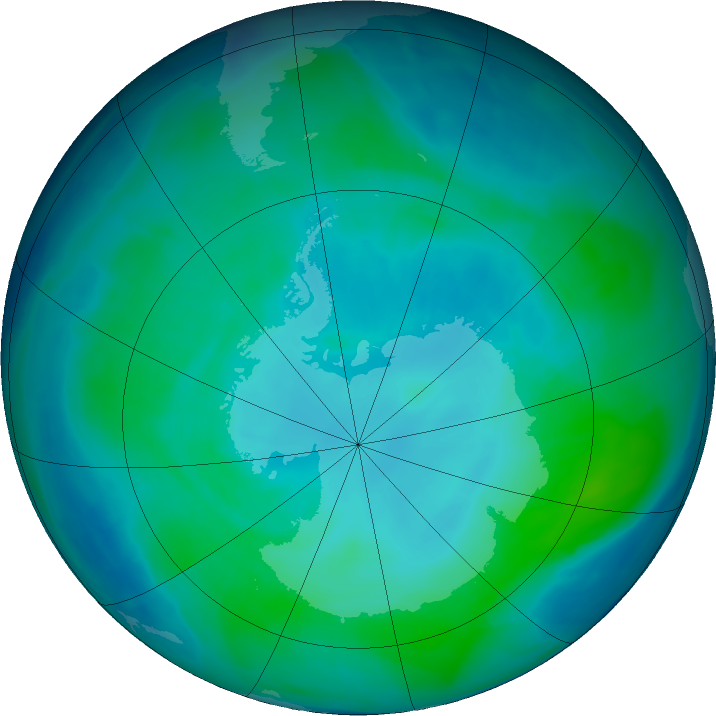 Antarctic ozone map for 26 January 2016